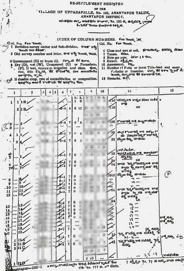 Diglot Andhra Pradesh (డిగ్లాట్ రిజిస్టర్) Sample Document