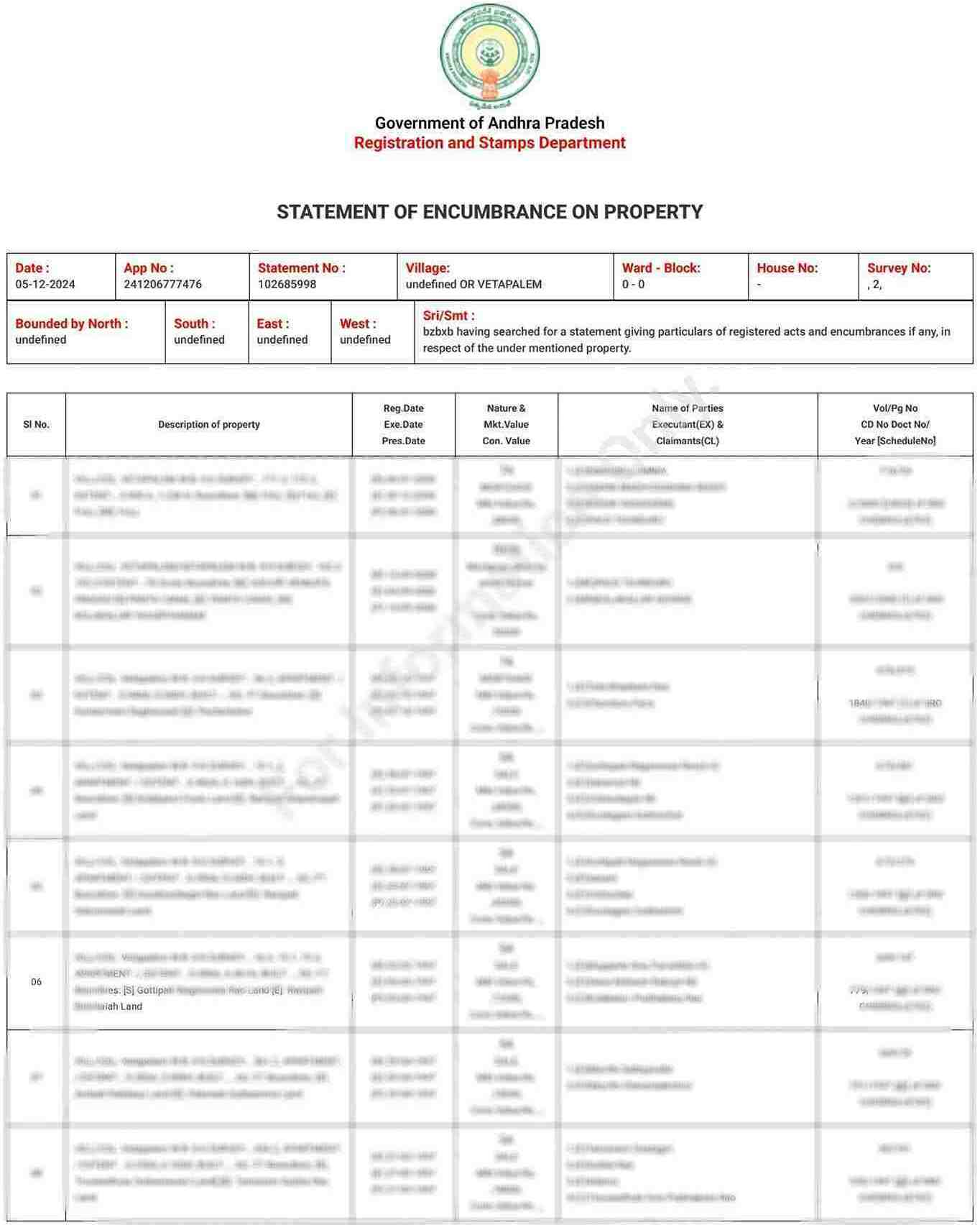 IGRS AP EC (ఎంకంబ్రెన్స్ సర్టిఫికేట్) – Encumbrance Certificate Andhra Pradesh Sample Document