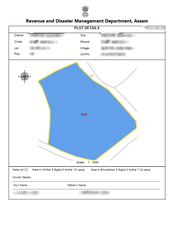 BhuNaksha in Assam (অসম - ভূনক্সা) Sample Document