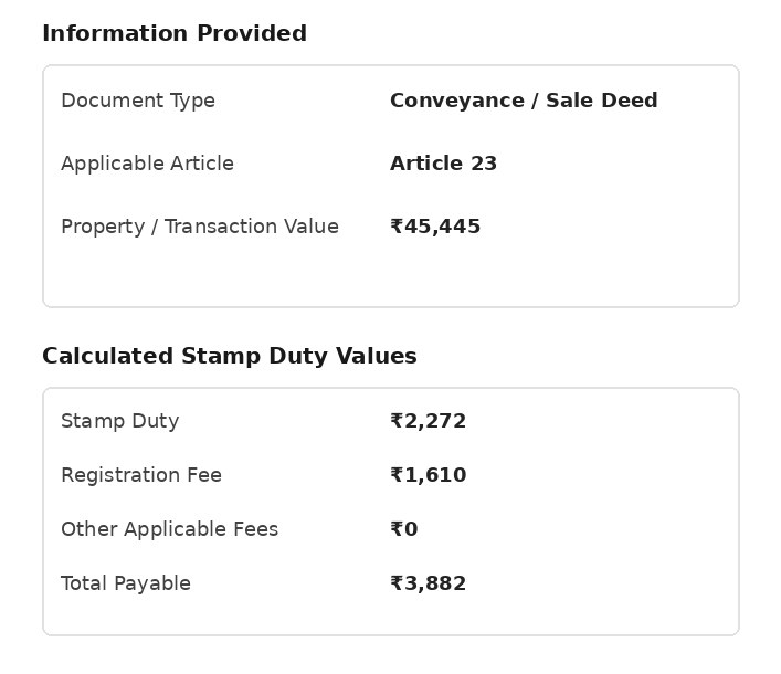 Stamp Duty Calculator Assam (ষ্টাম্প ডিউটি কেলকুলেটৰ) Sample Document