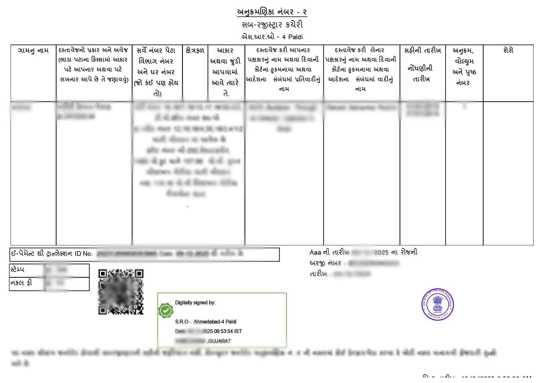 Certified Index 2 Gujarat (પ્રમાણિત ઇન્ડેક્સ-૨) Sample Document