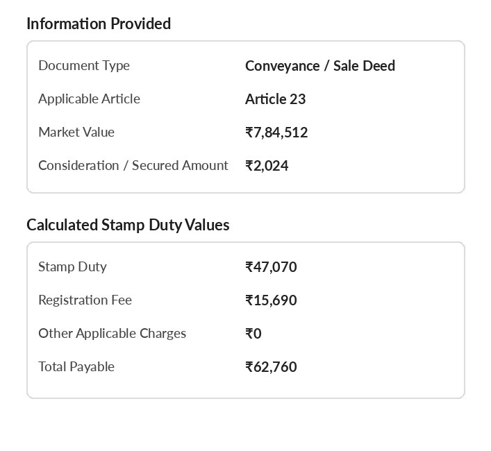 Stamp Duty Calculator Himachal Pradesh (स्टाम्प ड्यूटी कैलकुलेटर) Sample Document
