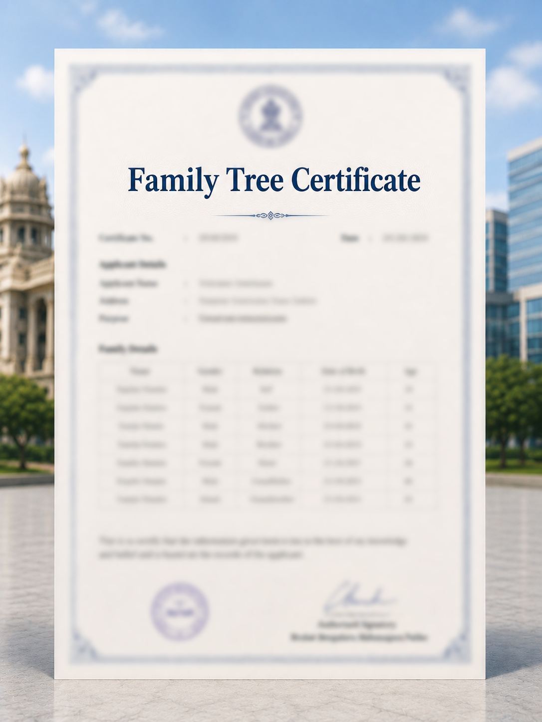 Family Tree Certificate in Karnataka (ಕುಟುಂಬ ವೃಕ್ಷ ಪ್ರಮಾಣಪತ್ರ) Sample Document
