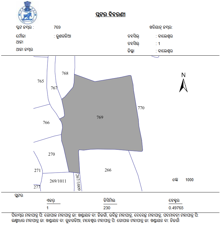 Bhulekh Odisha Map (ପ୍ଲଟ୍ ମାନଚିତ୍ର) bhunaksha Sample Document