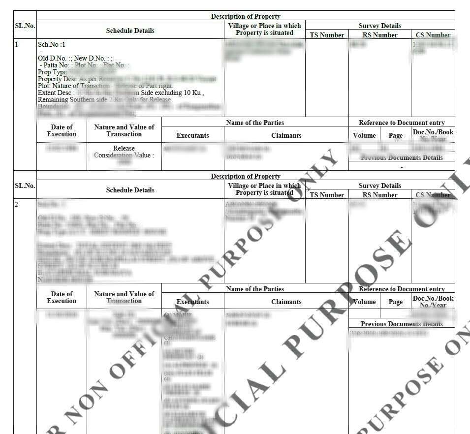 Encumbrance Certificate Puducherry (EC) (வில்லங்கச் சான்றிதழ்) Sample Document