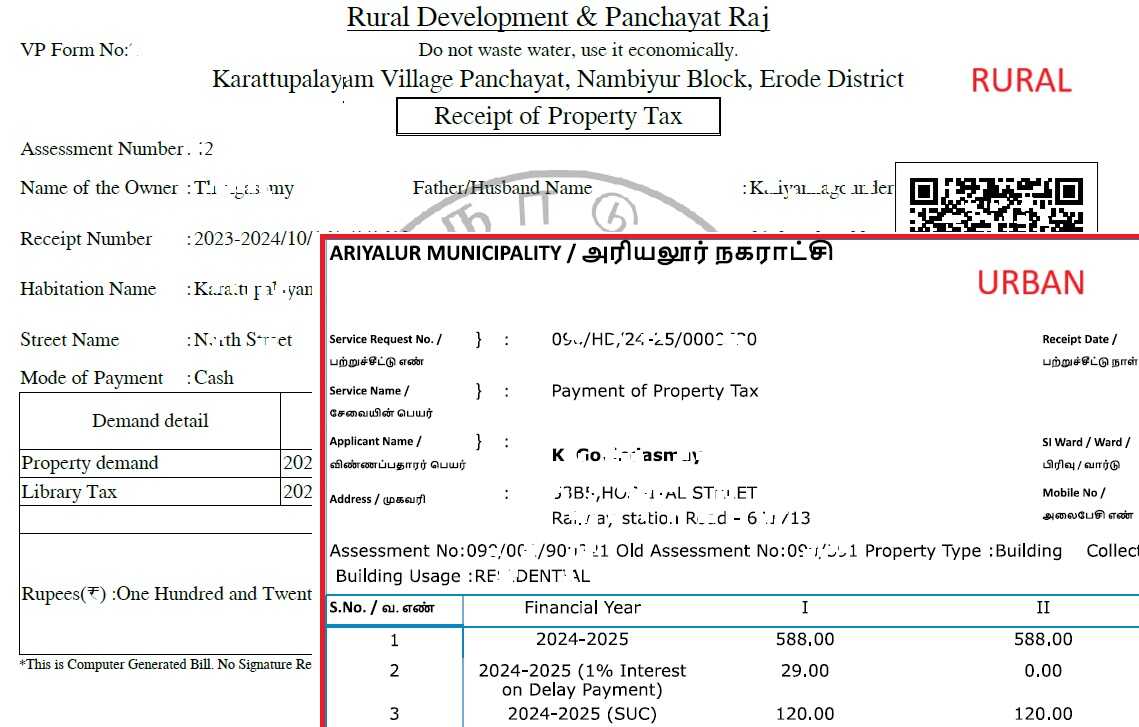Property Tax Receipt Tamil Nadu (சொத்து வரி ரசீது)  Sample Document